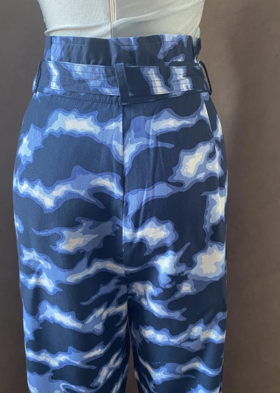 High-waisted Pépé Jeans T38 blue camouflage trousers – 100% fluid Tencel – photo 9